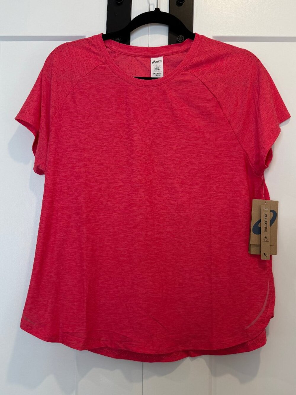 NWT ASICS Womens L Pink Short Sleeve Running Shirt Reflective Mesh Top Dry Fit
